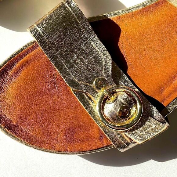 Bocage Innovation gold metallic leather low wedge buckle sandals EU39 - Picture 6 of 12